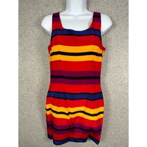Tracy M Womens Dress Medium Silk Y2K Striped Sleeveless Lightweight Scoop 90s